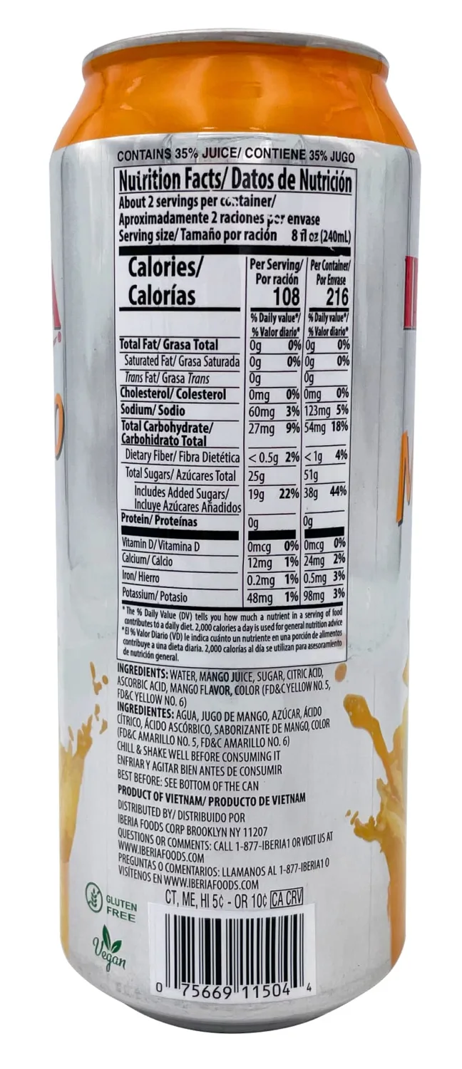 Iberia Mango Juice Drink, 16.57 Fl Oz(Pack of 12)