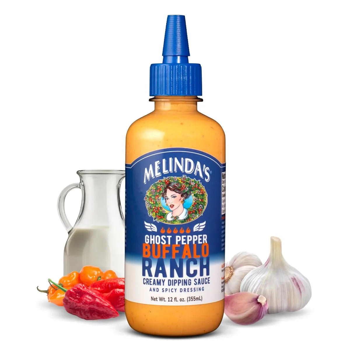 Melinda’s Ghost Buffalo Ranch - 12 oz, 1 Pack - Spicy Ranch Sauce, Hot Creamy Sauce With Ghost Peppers - Perfect for Wings, Pizza, Fries
