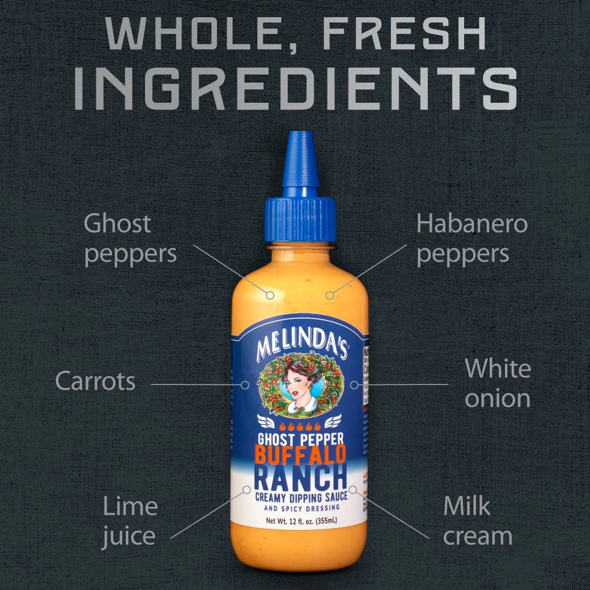 Melinda’s Ghost Buffalo Ranch - 12 oz, 1 Pack - Spicy Ranch Sauce, Hot Creamy Sauce With Ghost Peppers - Perfect for Wings, Pizza, Fries