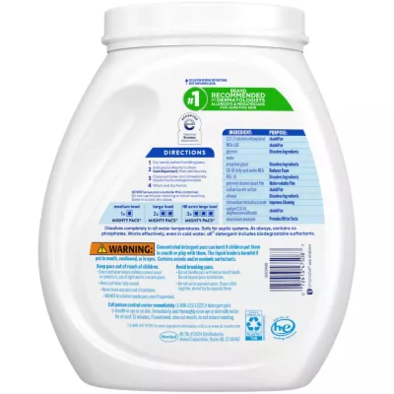 all Free Clear Mighty Pacs Laundry Detergent, for Sensitive Skin, Unscented and Dye Free, 80 Count