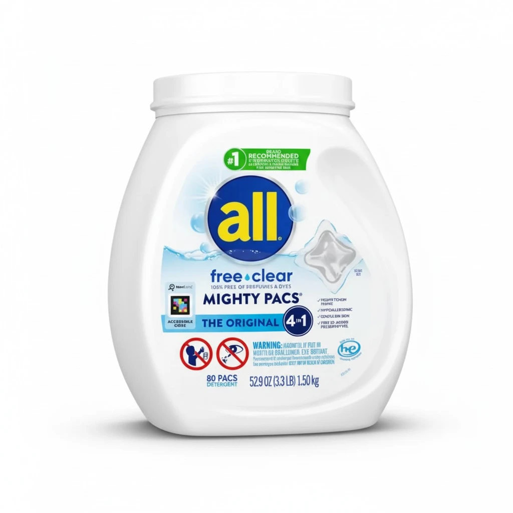 all Free Clear Mighty Pacs Laundry Detergent, for Sensitive Skin, Unscented and Dye Free, 80 Count