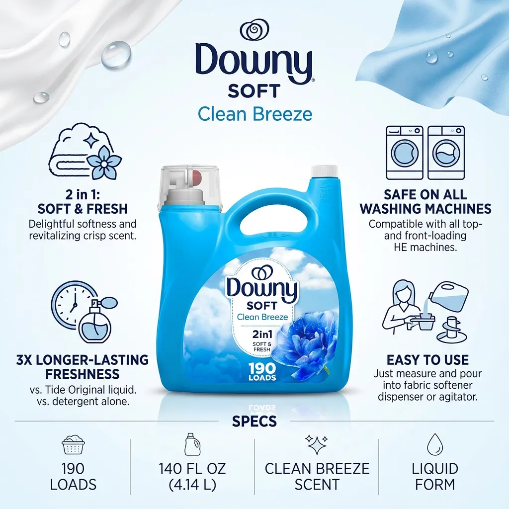 Downy Fabric Softener Liquid, Clean Breeze Scent, 140 fl oz, 190 Loads