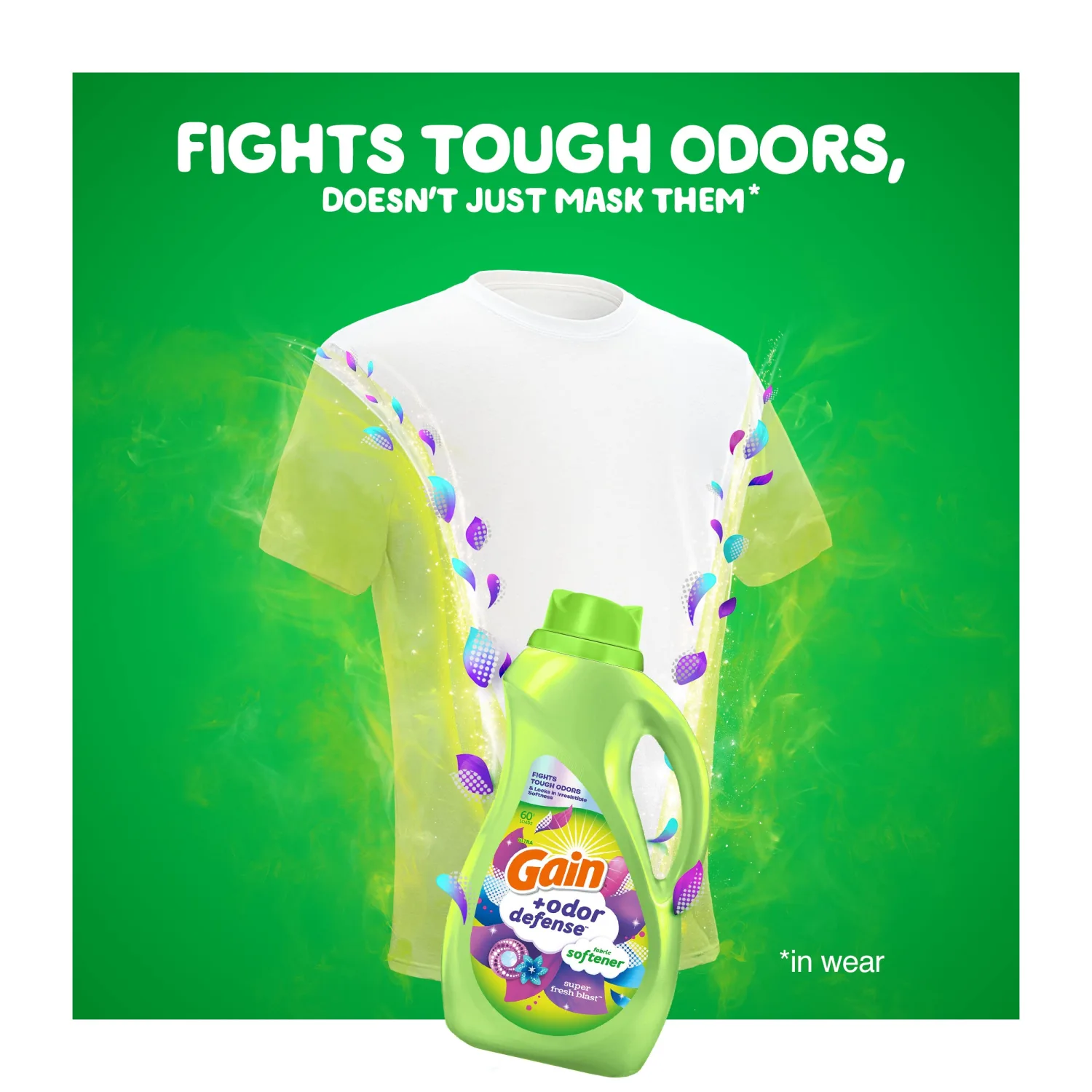 Gain + Odor Defense Liquid Fabric Softener, Super Fresh Blast Scent, 140 oz 190 Loads, HE Compatible
