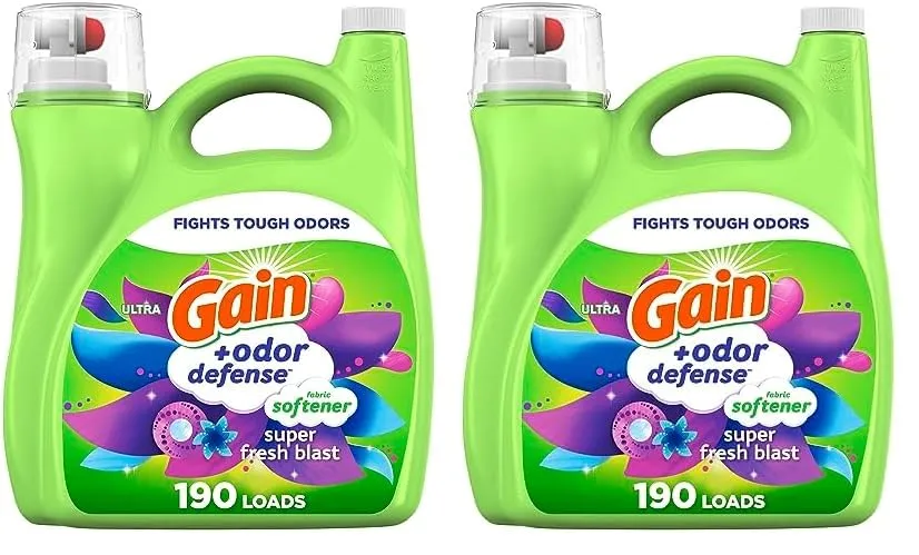 Gain + Odor Defense Liquid Fabric Softener, Super Fresh Blast Scent, 140 oz 190 Loads, HE Compatible (Pack of 2)