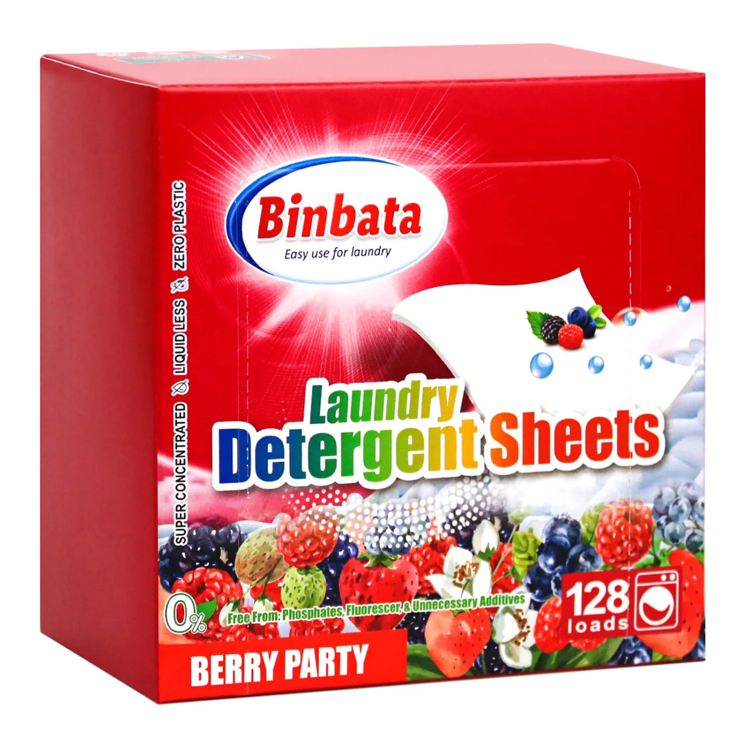 Laundry Detergent Sheets, Up To 128 Loads Berry Scent Hypoallergenic Eco-Friendly, Biodegradable Plastic Free Liquidless Laundry Sheets Suitable for Sensitive Skin