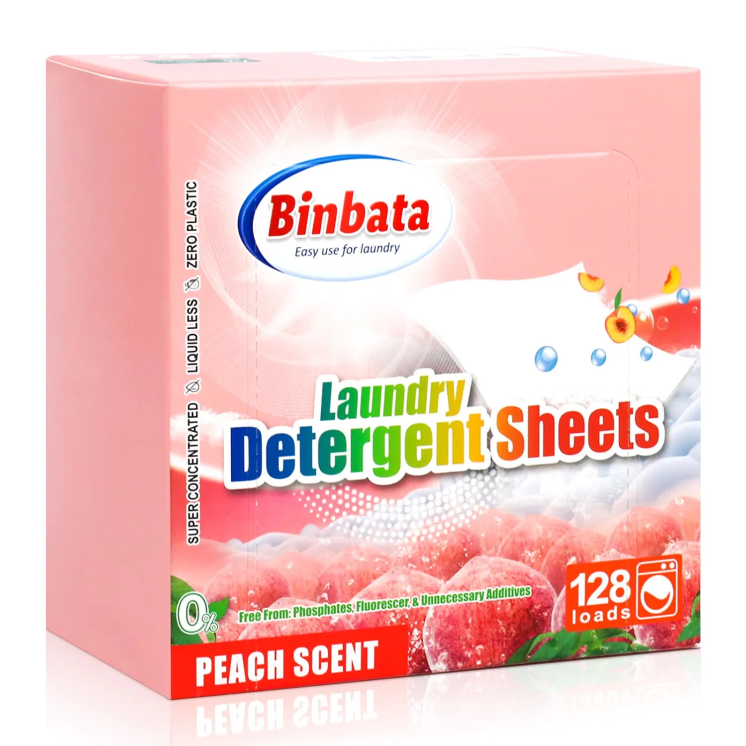 Laundry Detergent Sheets - Up To 128 Loads, Hypoallergenic, Eco-Friendly Peach Scent, Biodegradable, Plastic Free, Liquidless Laundry Sheets Suitable for Sensitive Skin