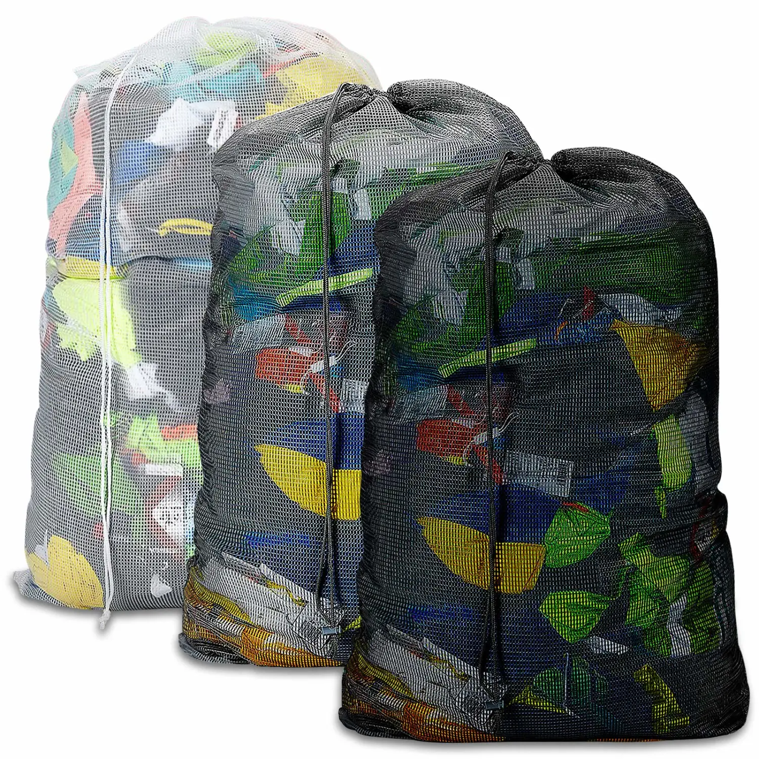 Dalykate Mesh Laundry Bags, 24" x 36", Heavy Duty with Reinforced Handles, Foldable & Portable, Drawstring Closure, 3-Pack Mixed Colors