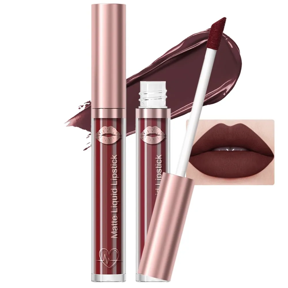 Dark Sienna Matte Liquid Lipstick Lipgloss for Women, Highly Pigmented Rich Colors Lip Stain, Matte Larga Duracion 24 Hour Lipstick Lip Stains Not Fade Waterproof Lipstick Makeup 18#