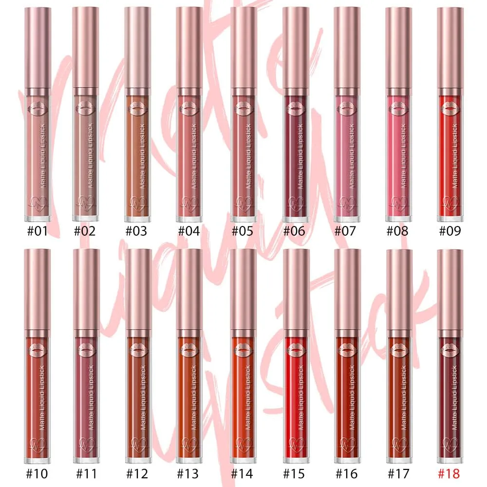 Dark Sienna Matte Liquid Lipstick Lipgloss for Women, Highly Pigmented Rich Colors Lip Stain, Matte Larga Duracion 24 Hour Lipstick Lip Stains Not Fade Waterproof Lipstick Makeup 18#