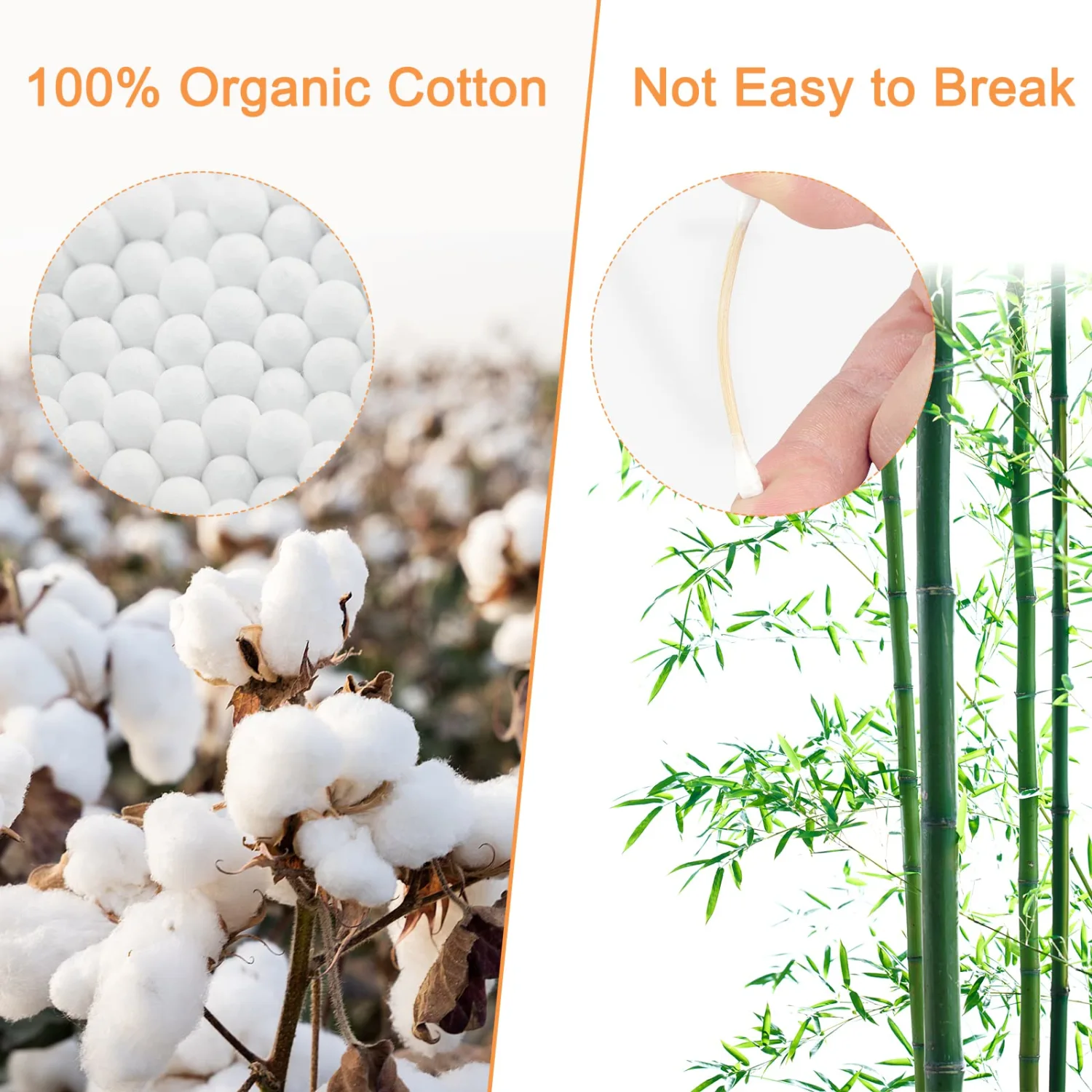Bamboo Cotton Swabs 1000 Count - Garrelett Natural Organic Cotton Buds For Ear - Ear Sticks with A Storage Box Included - Strong 100% Purely Natural Stick for Makeup, Daily Cleaning, Pet