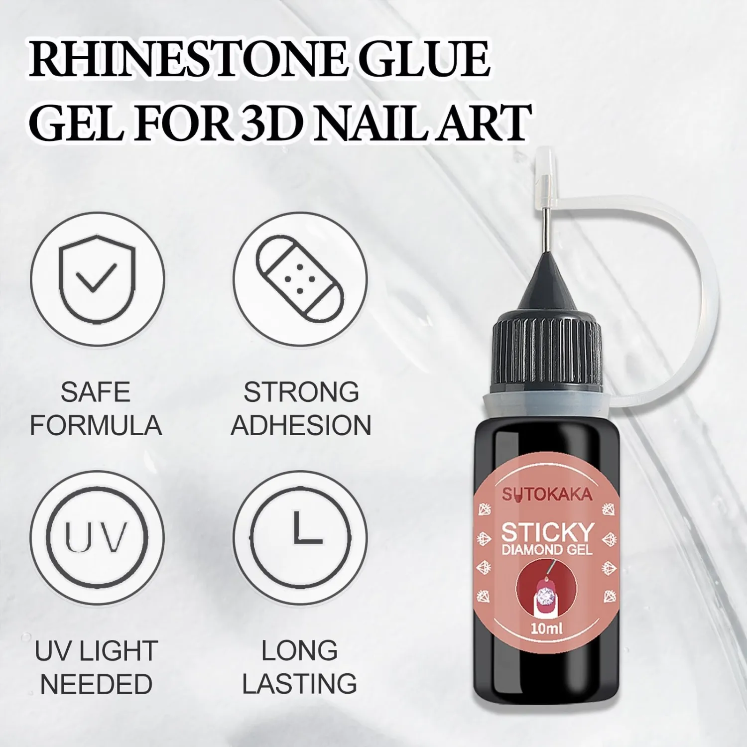 2Pcs 10ml Nail Rhinestone Glue Super Strong Adhesive Nail Glue Gel for 3D Nail Art Charms Gems Jewels Diamonds Crystal Beads Home Manicure Salon Supplies Cured Need