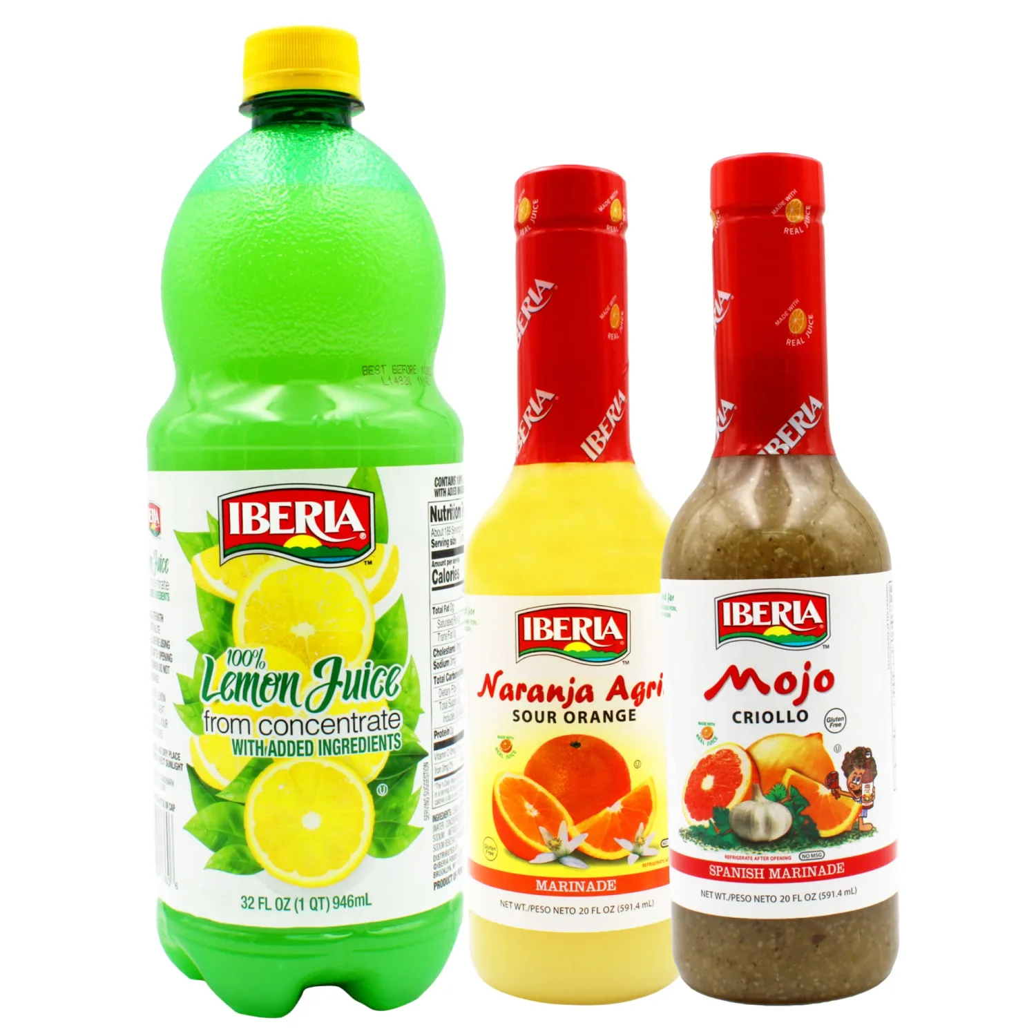 Iberia Mojo Criollo Spanish Marinating Sauce 20 Fl oz. + Iberia Naranja Agria, 20 Ounce + Iberia Lemon Juice, 32 Ounce