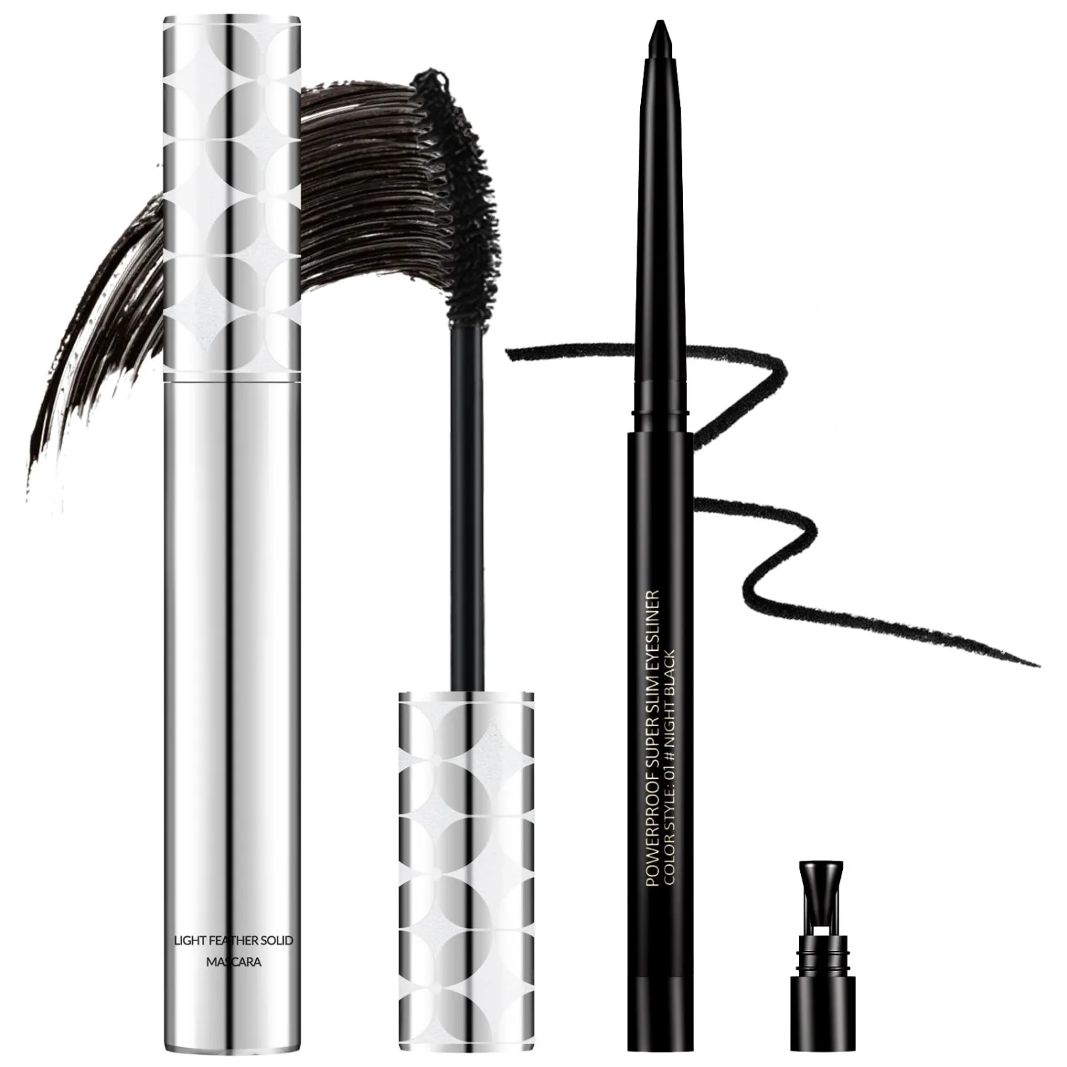 2PCS Black Mascara for Older Women 60 Plus and Eyeliner Pencil Set,Mascara Volume and Length for Mature Women,Cream Eye Liner Gel Pencil,Waterproof Smudge Proof Long Lasting