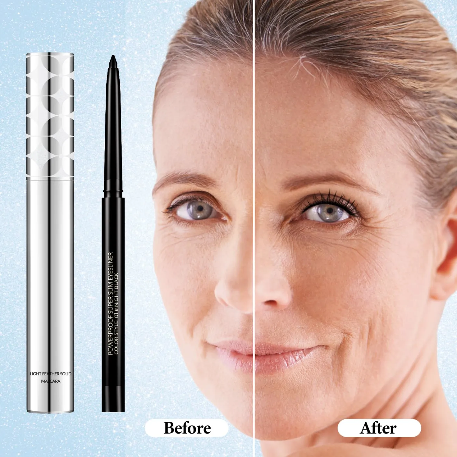2PCS Black Mascara for Older Women 60 Plus and Eyeliner Pencil Set,Mascara Volume and Length for Mature Women,Cream Eye Liner Gel Pencil,Waterproof Smudge Proof Long Lasting