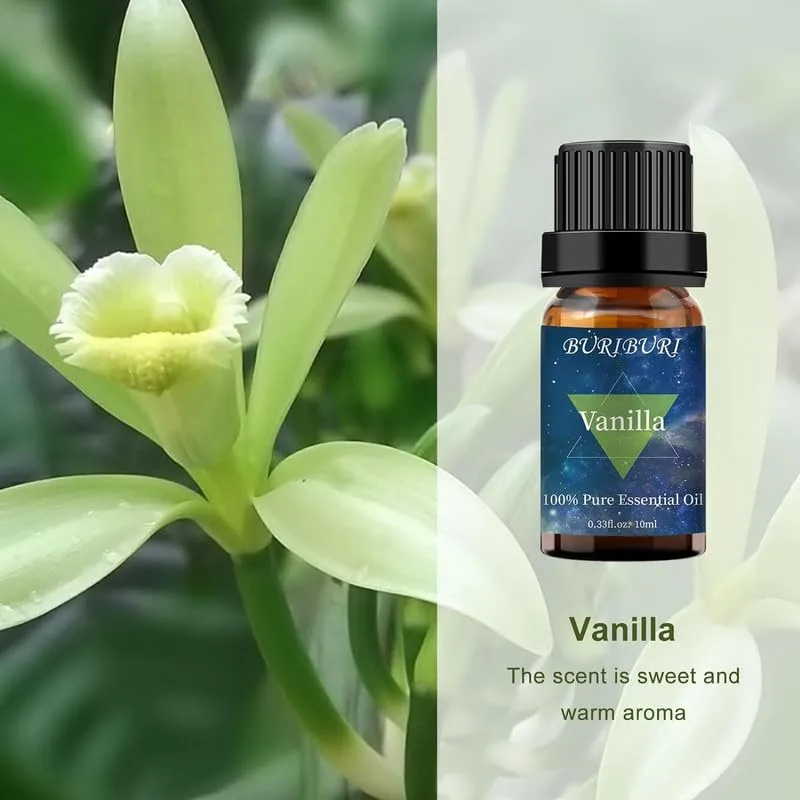 BURIBURI Vanilla Essential Oil and Coconut Oil Essential Oil, 2Pack Essential Oil Set, 100% Pure, Natural Essential Oils 10ml for Diffusers, Masage, Candle Making Soap Making
