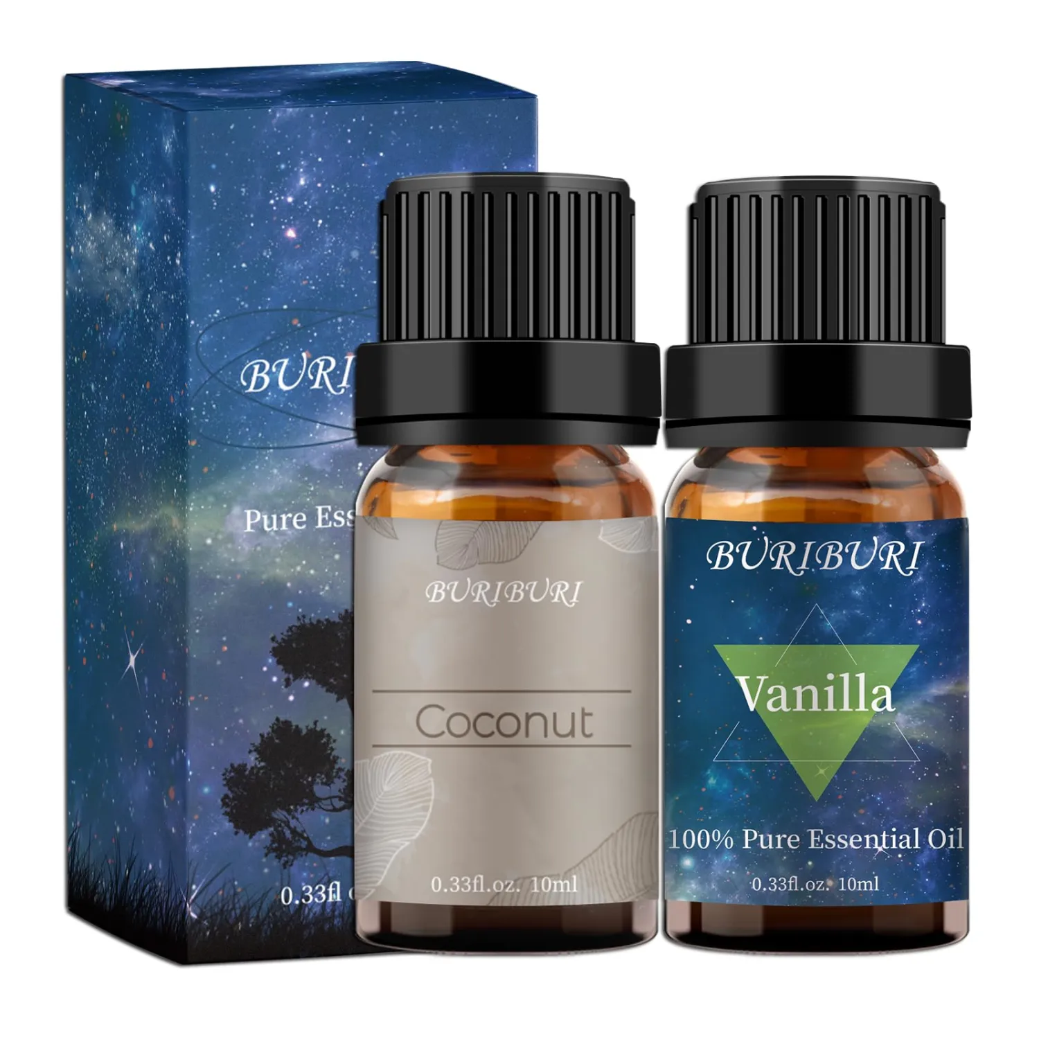 BURIBURI Vanilla Essential Oil and Coconut Oil Essential Oil, 2Pack Essential Oil Set, 100% Pure, Natural Essential Oils 10ml for Diffusers, Masage, Candle Making Soap Making