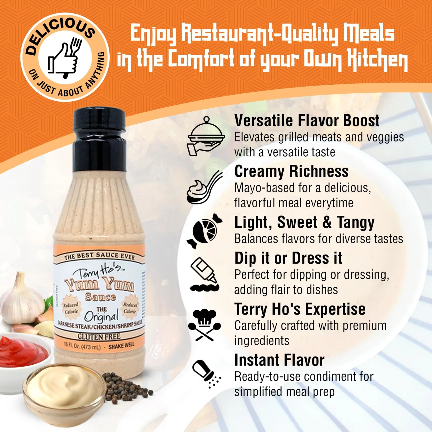 Terry Ho's Reduced Calories Yum Yum Sauce 16 oz – Low Calorie, Japanese Mayo-Based Sauce for Dipping, Marinades & Dressings – Perfect with Multiple Cuisine Styles