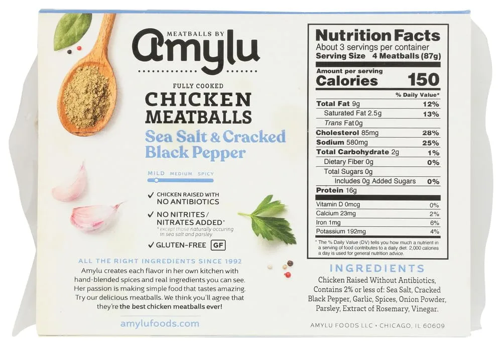 Amylu Sea Salt & Black Pepper Chicken Meatballs, 10 OZ