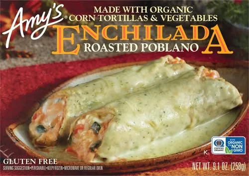 Amy's Frozen Meals, Roasted Poblano Enchilada, Made With Organic Tortillas, Poblanos, Tofu and Cheese, Gluten Free Microwave Meals, 9.1 Oz