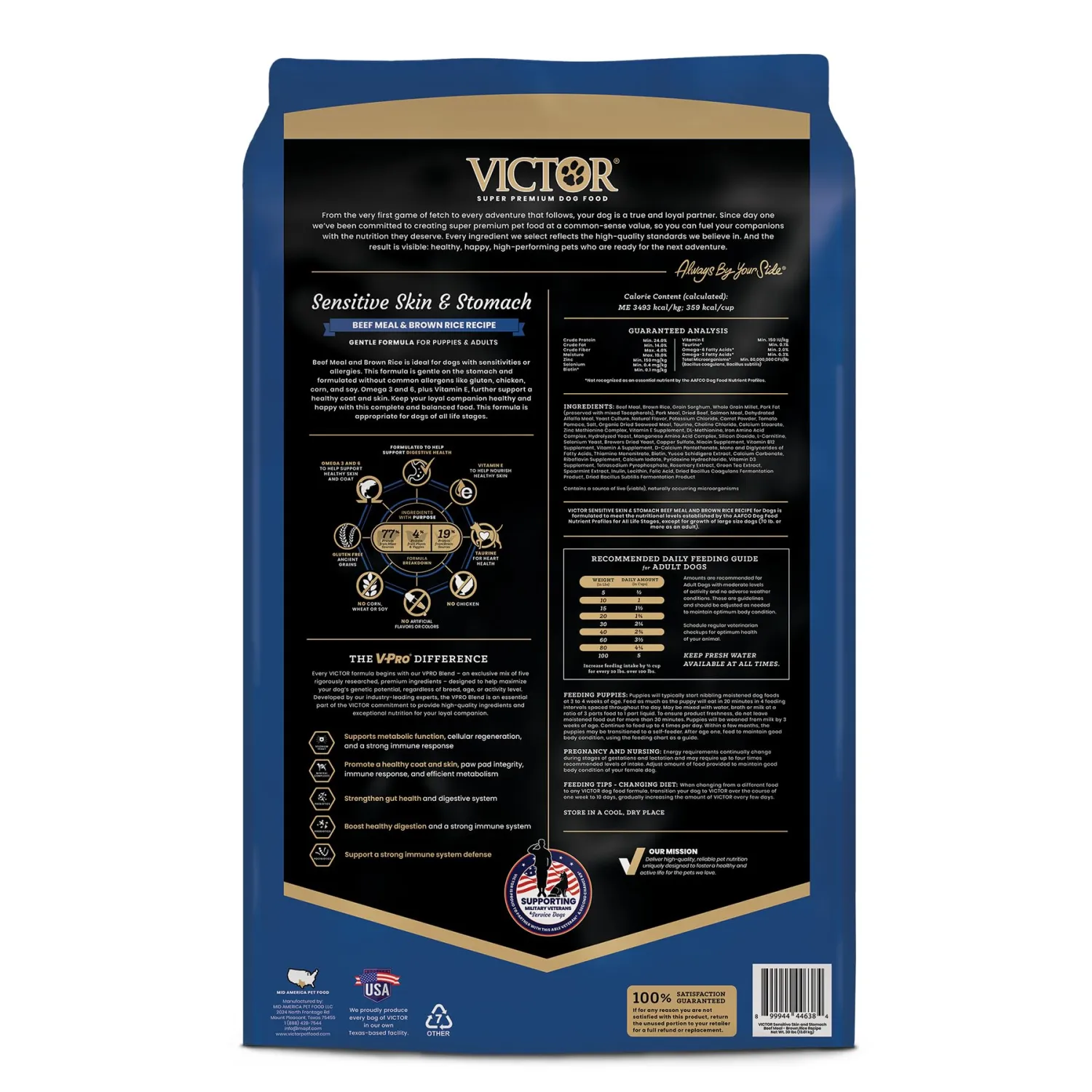 VICTOR- Sensitive Skin and Stomach, Beef Meal and Brown Rice Recipe, Dry Dog Food, 5-lb