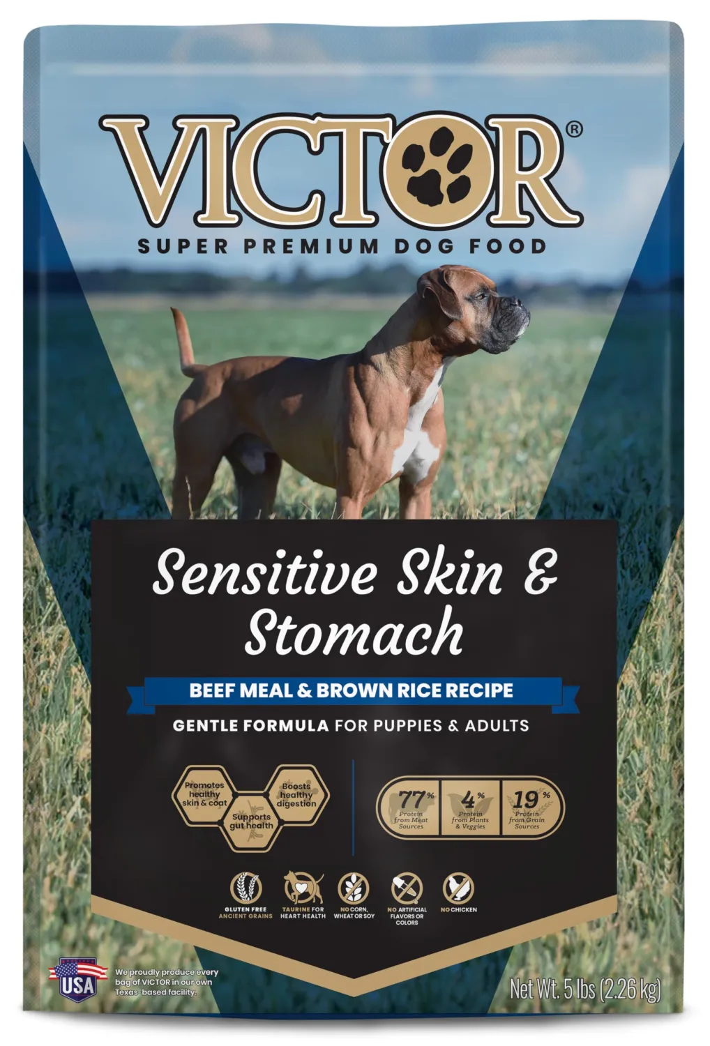 VICTOR- Sensitive Skin and Stomach, Beef Meal and Brown Rice Recipe, Dry Dog Food, 5-lb