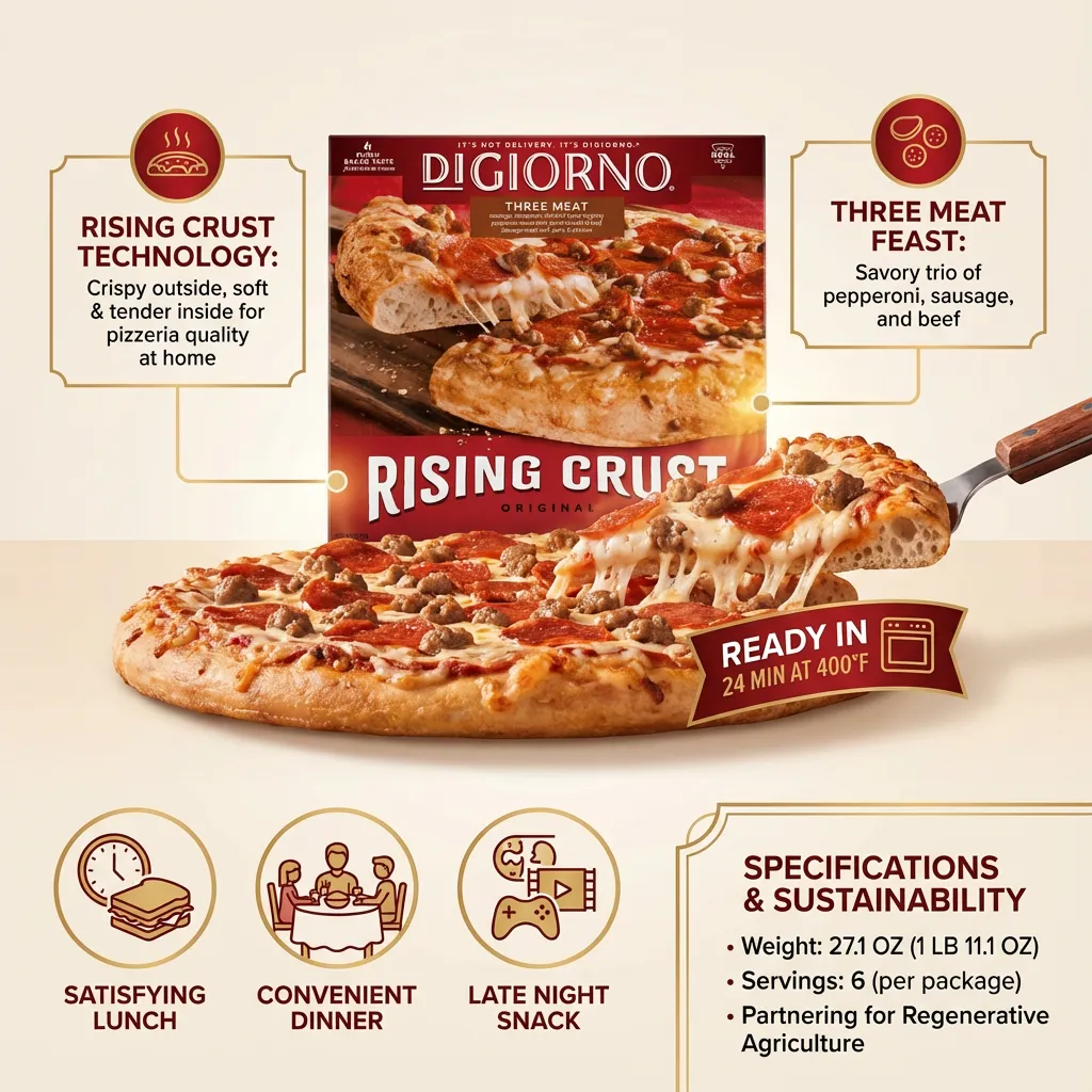 Digiorno Frozen Pizza, Rising Crust Three Meat Pizza, 27.1Oz (Frozen) 27.1 oz