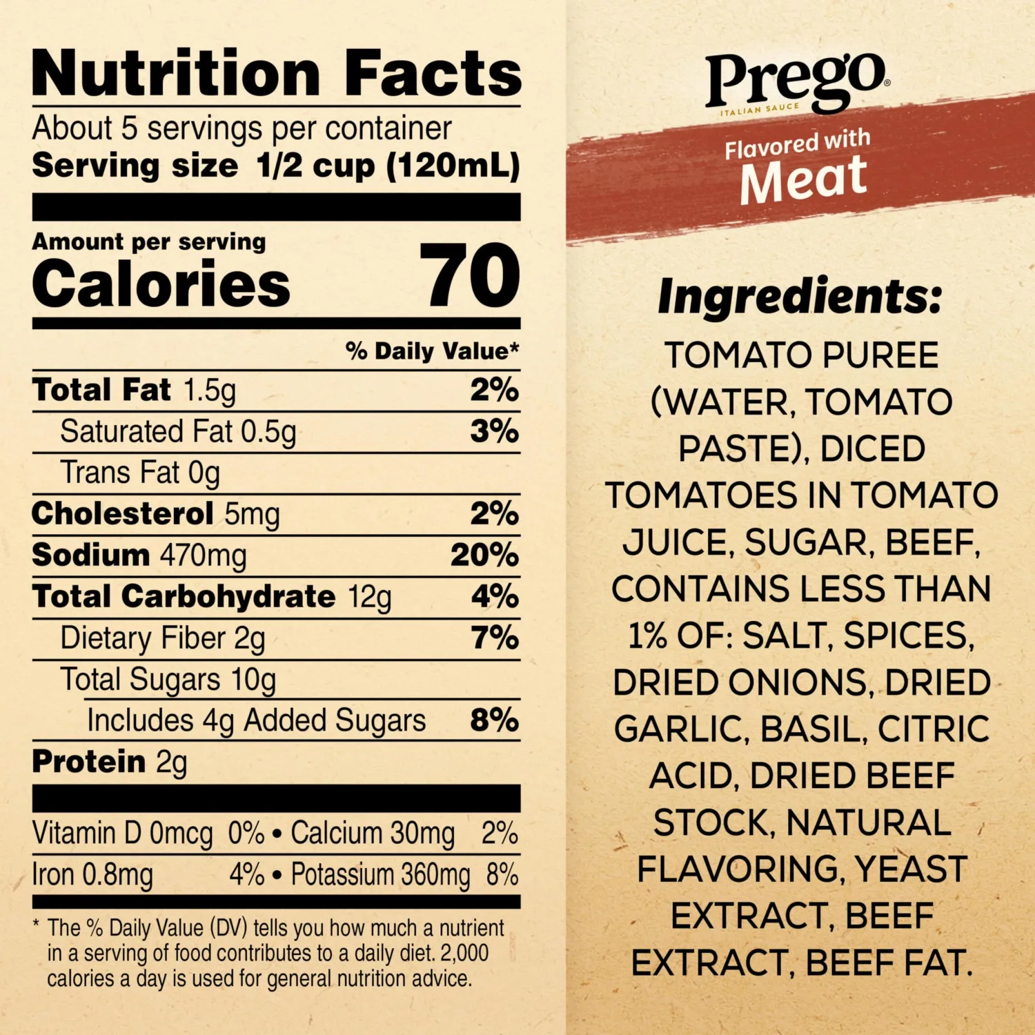 Prego Italian Tomato Pasta Sauce Flavored With Meat, 24 oz Jar