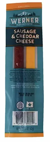 Werner Sausage & Cheddar Cheese Sticks Pack of 12 – Meat & Cheese Sticks 1.5 Ounce Individually Wrapped Meat Snacks