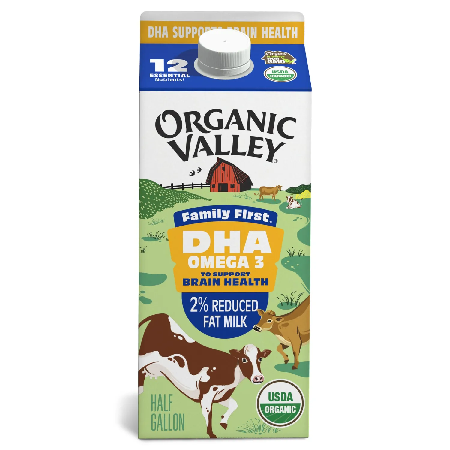 ORGANIC VALLEY Organic DHA Omega 3 2% Reduced Fat Milk, 0.5 GL