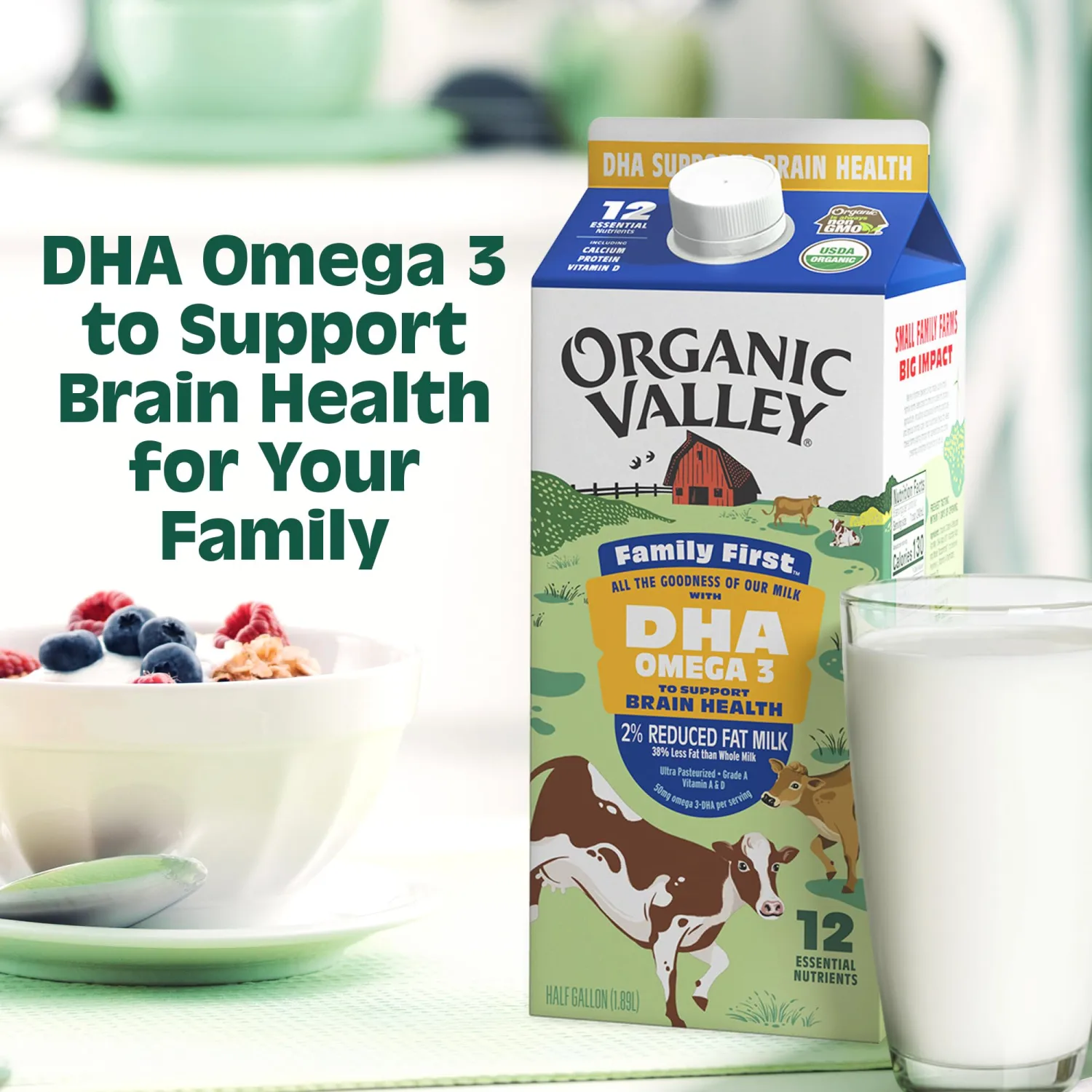 ORGANIC VALLEY Organic DHA Omega 3 2% Reduced Fat Milk, 0.5 GL