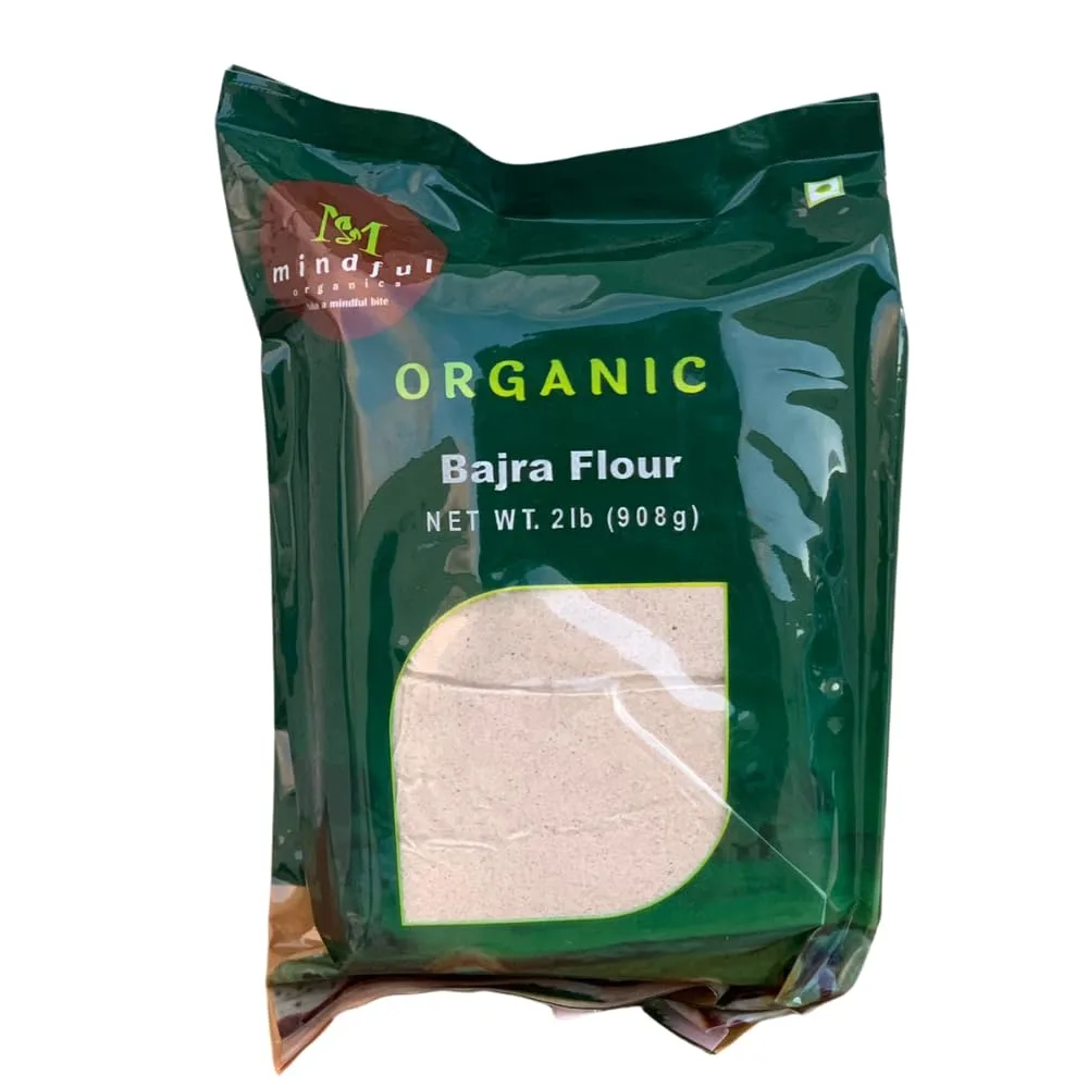 Mindful Organics | Organic Bajra Flour 2 lbs - Nutritious and Gluten-Free Millet Flour for Wholesome Cooking and Baking - Vegan, Organic, No Added Colors or Preservatives
