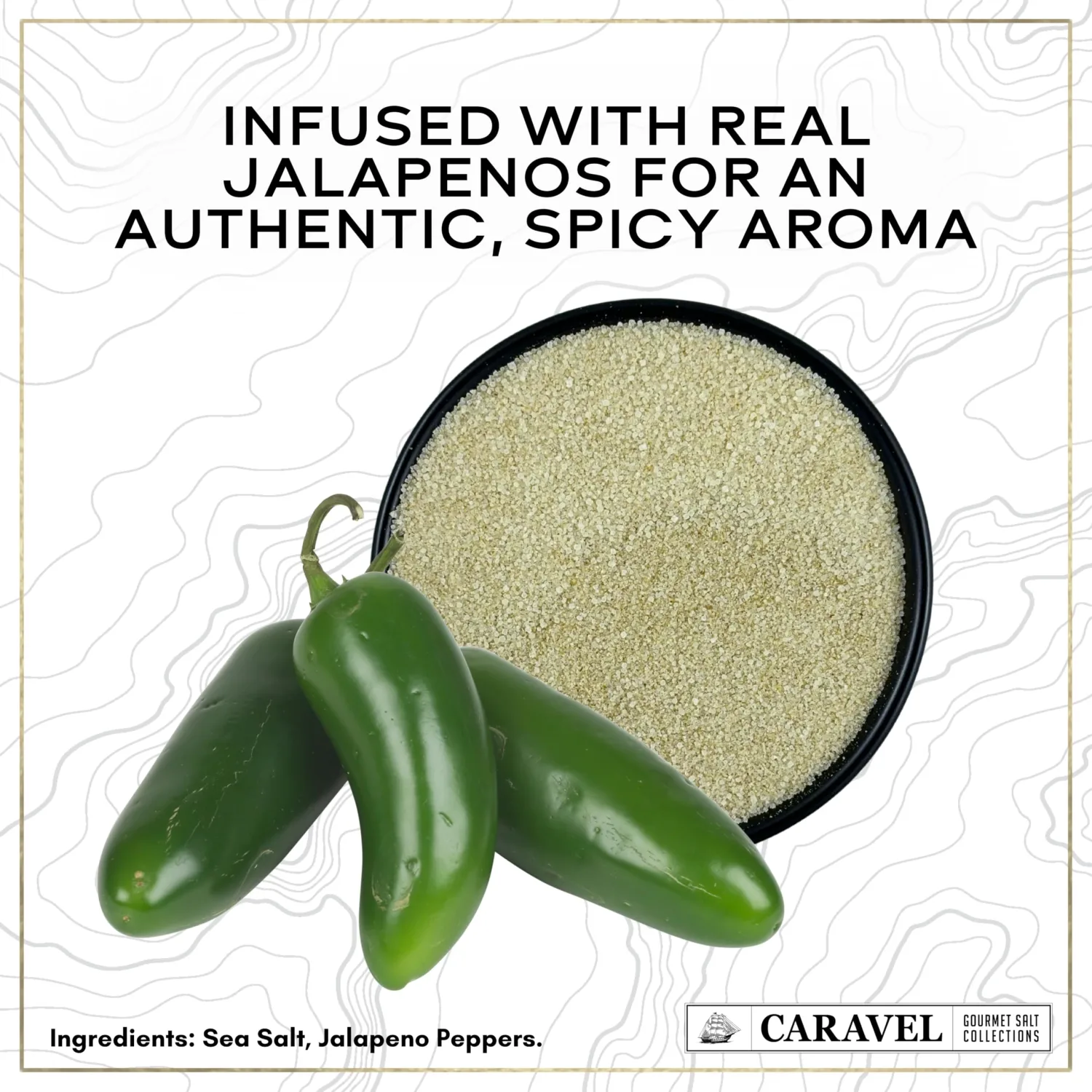 Gourmet Jalapeno Sea Salt - Pure Sea Salt Blended with Jalapeno Pepper - All-Natural, Kosher, No Gluten, No MSG, Non-GMO - for Cooking & Finishing & Mexican Dishes - 4 oz. Jar - Caravel Gourmet
