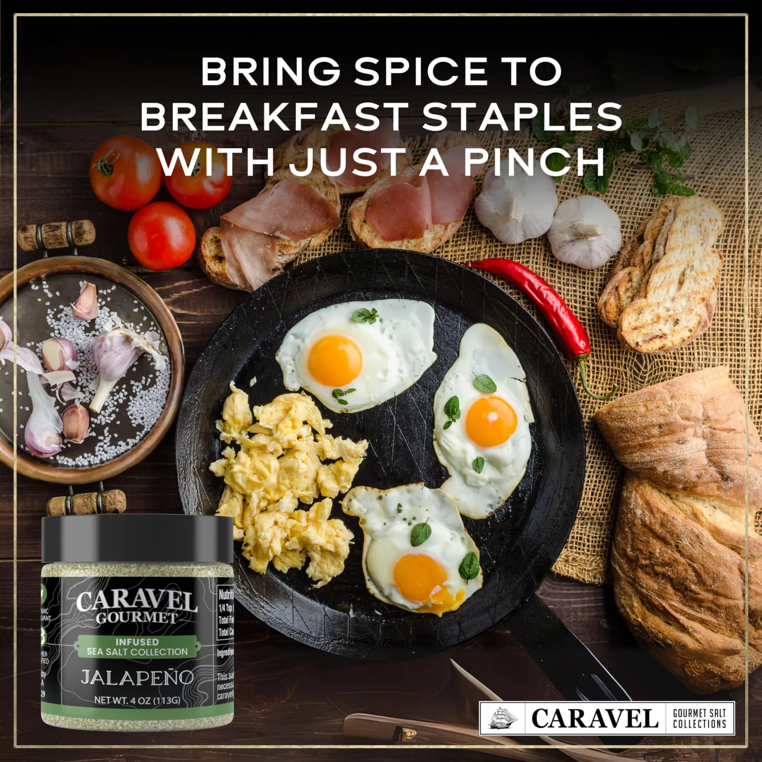 Gourmet Jalapeno Sea Salt - Pure Sea Salt Blended with Jalapeno Pepper - All-Natural, Kosher, No Gluten, No MSG, Non-GMO - for Cooking & Finishing & Mexican Dishes - 4 oz. Jar - Caravel Gourmet