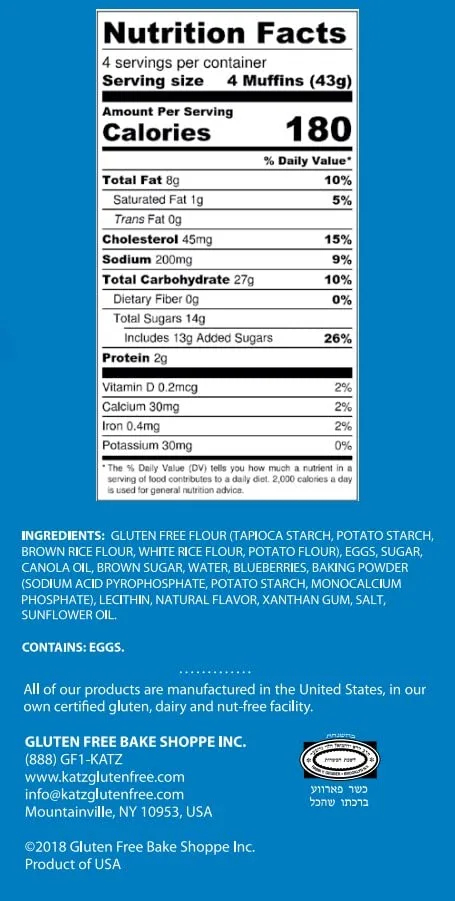 Katz Gluten Free Blueberry Muffin Snacks | Dairy Free, Nut Free, Soy Free, Gluten Free | Kosher (1 Pack, 6 Ounce)