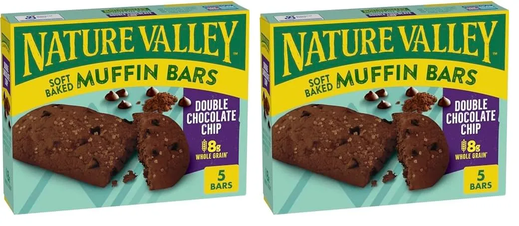 Nature Valley Soft Baked Muffin Bars, Double Chocolate Chip, Made With Whole Grain, 5 Count, 6.2 oz (Pack of 2)