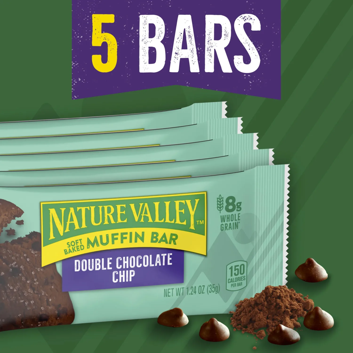 Nature Valley Soft Baked Muffin Bars, Double Chocolate Chip, Made With Whole Grain, 5 Count, 6.2 oz (Pack of 2)