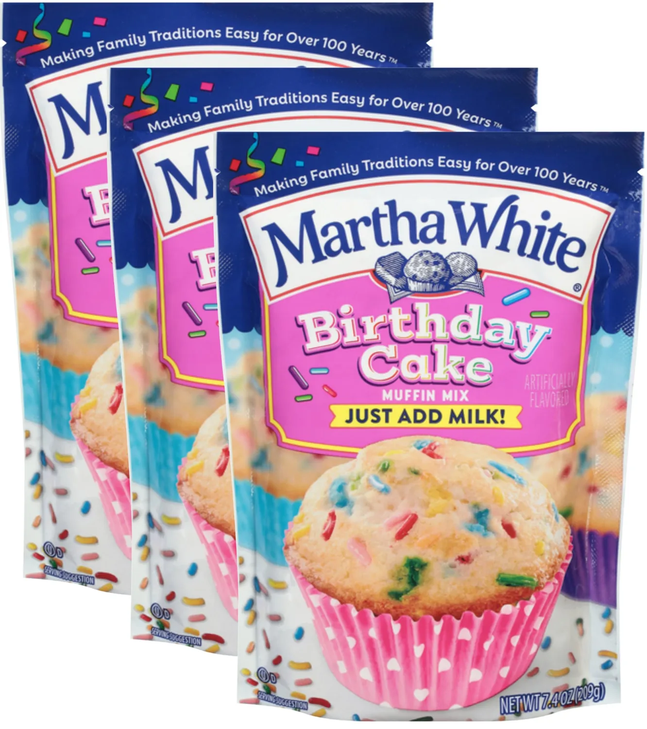 Martha White Birthday Cake Muffin Mix, 7.4 oz (Pack of 3)