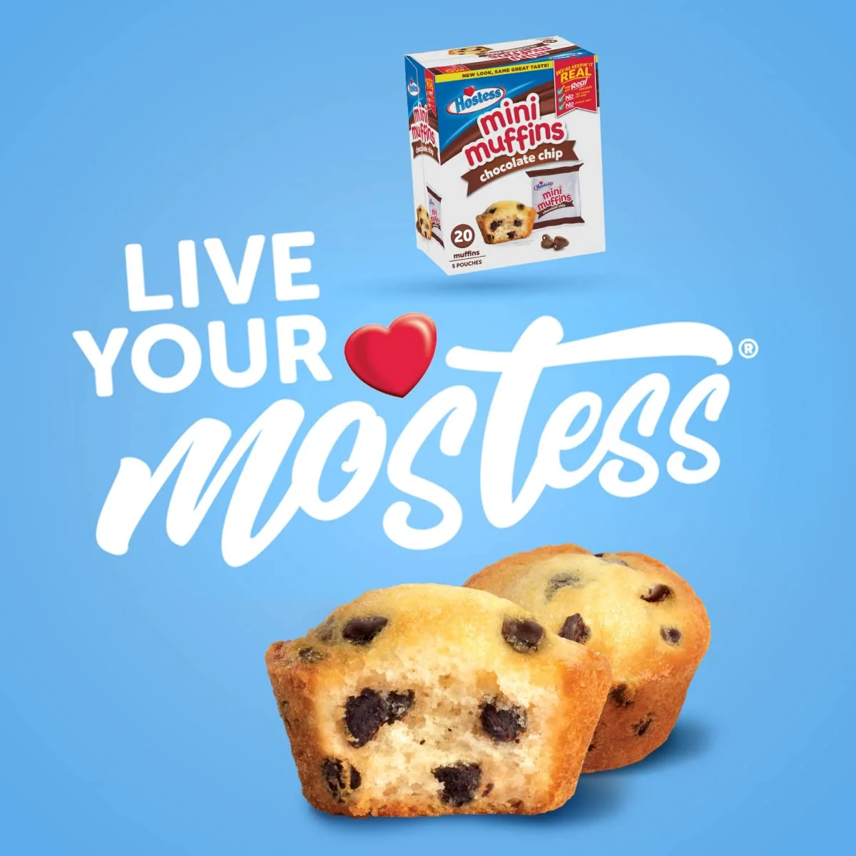 Hostess Mini Muffins - Chocolate Chip - One Box of 20 Muffins - 8oz