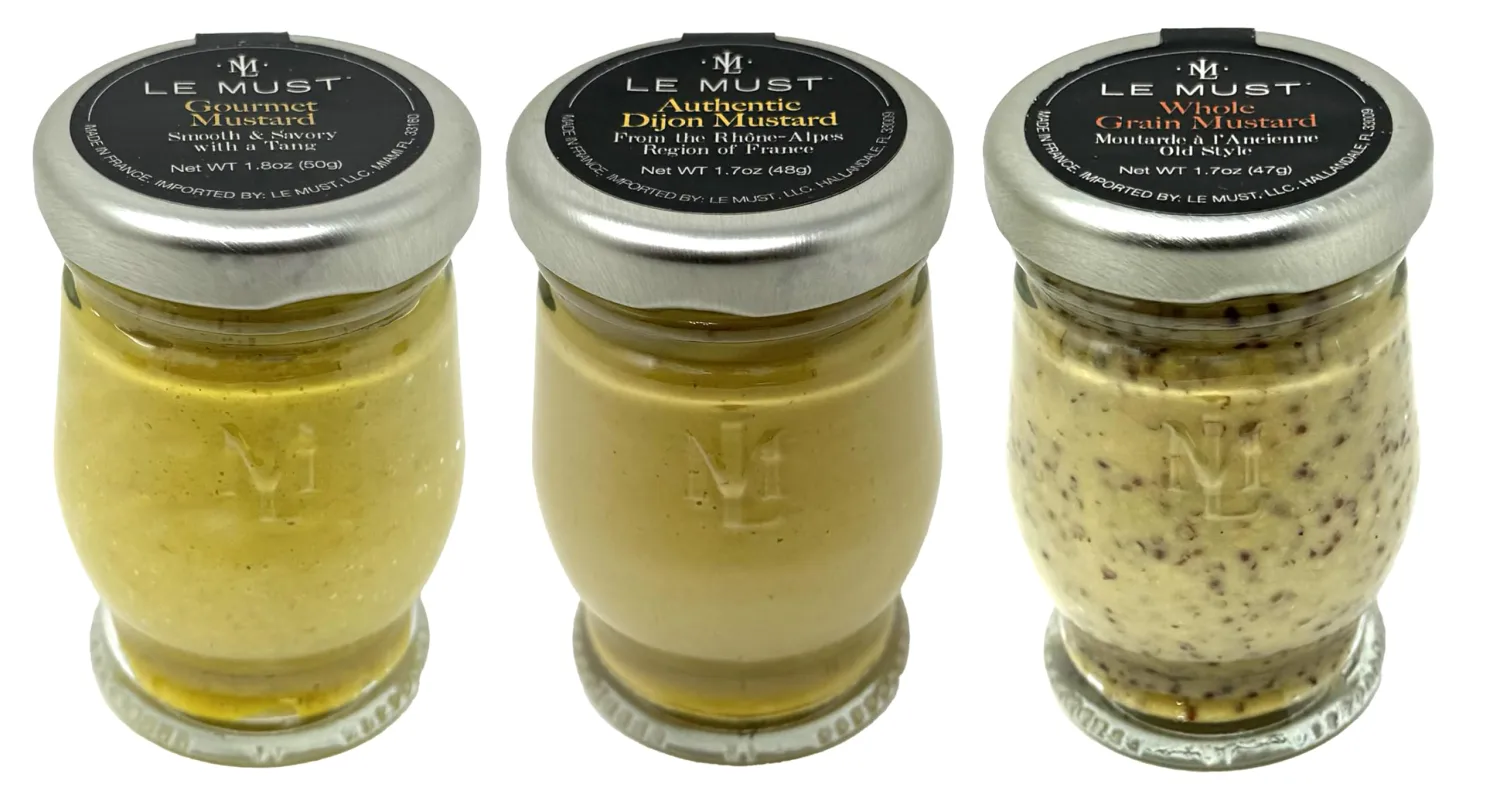 Le Must Organic Mustard Assortment Whole Grain Mustard, Yellow Mustard, Dijon Mustard Mini Jars For Charcuterie, Cheeseboards Pack of 3