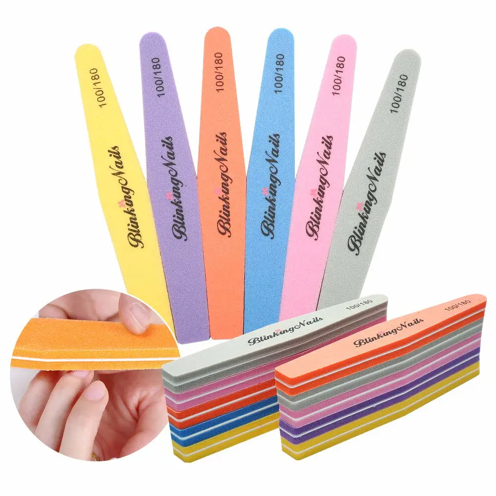 Nail Files and Buffers for Nail Art Care Double Sides Design 100/180 Grit Nail Shine Buffer Professional Manicure Nail Tools Color Sky Blue Pack of 10pcs