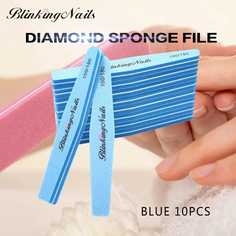 Nail Files and Buffers for Nail Art Care Double Sides Design 100/180 Grit Nail Shine Buffer Professional Manicure Nail Tools Color Sky Blue Pack of 10pcs