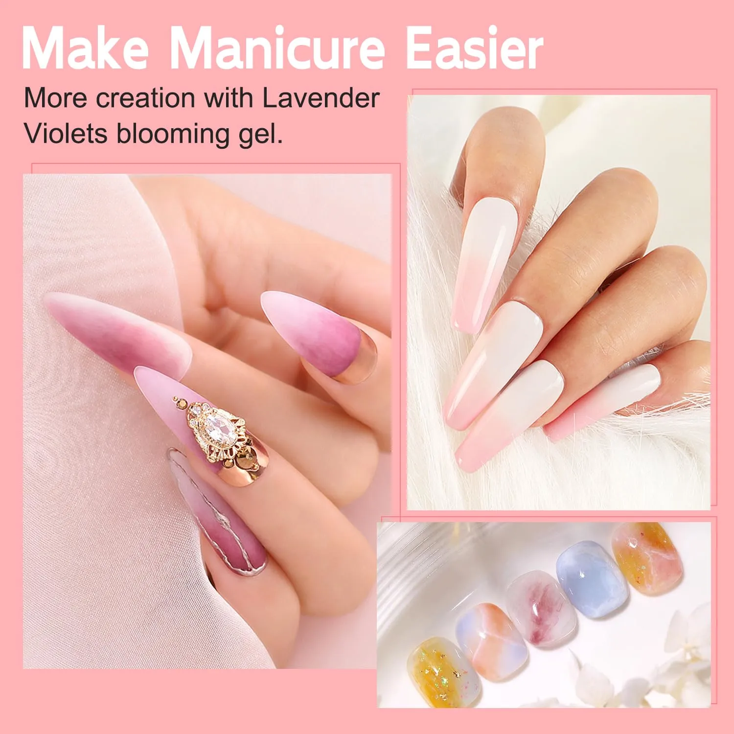 Lavender Violets 15ml Blooming Gel Nail Polish - Clear Blosom Gel Polish Soak Off for Spreading Graffiti Marble Flower Watercolor Floral Print Effects, Magical DIY Manicure A106