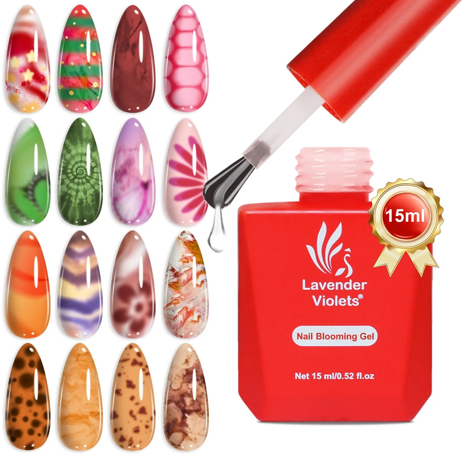 Lavender Violets 15ml Blooming Gel Nail Polish - Clear Blosom Gel Polish Soak Off for Spreading Graffiti Marble Flower Watercolor Floral Print Effects, Magical DIY Manicure A106