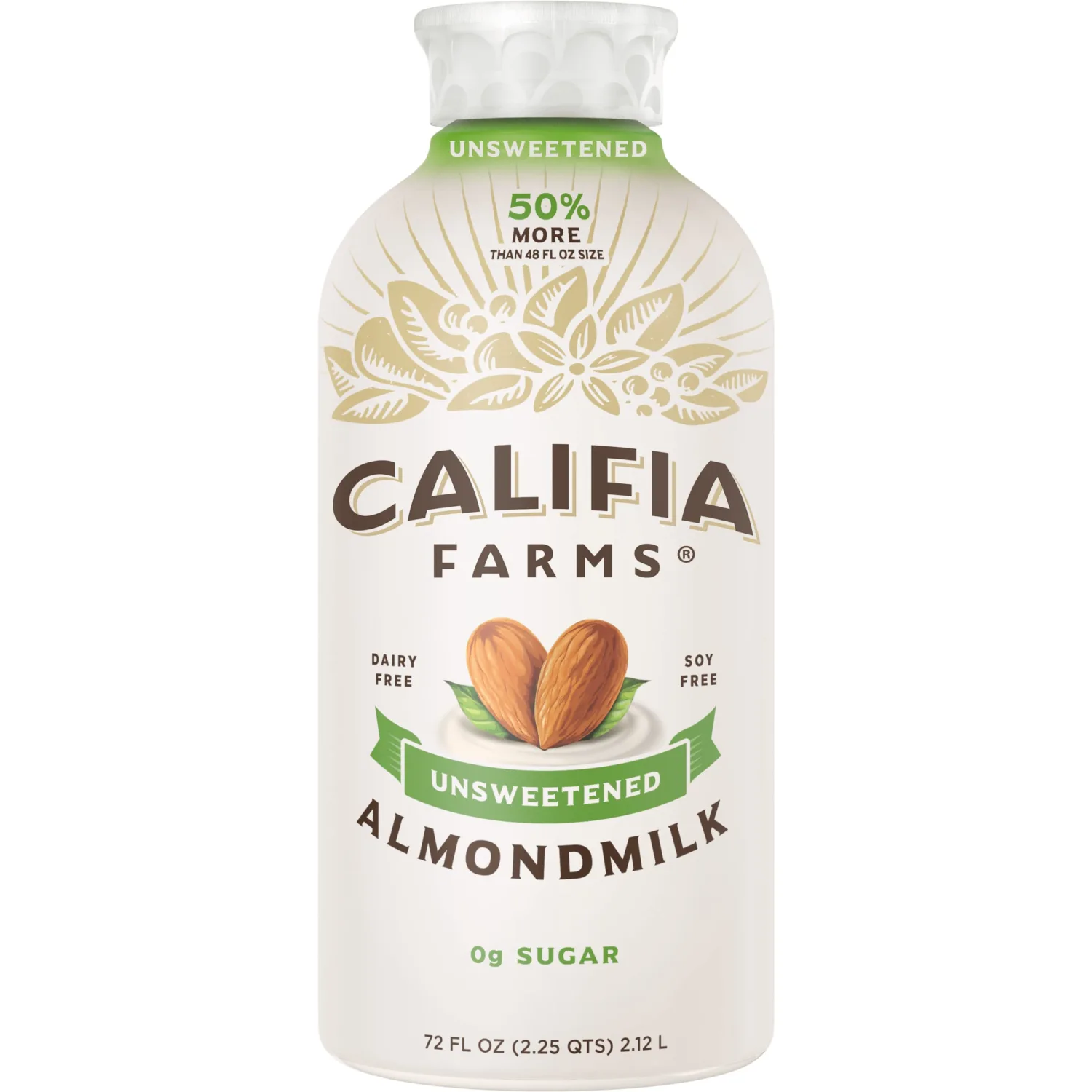 Califia Farms Unsweetened Almond Milk, 72 Oz, Dairy Free, Vegan, Plant Based, Keto Food, Vegan, Gluten Free, Non GMO, Sugar Free, High Calcium, Smoothie