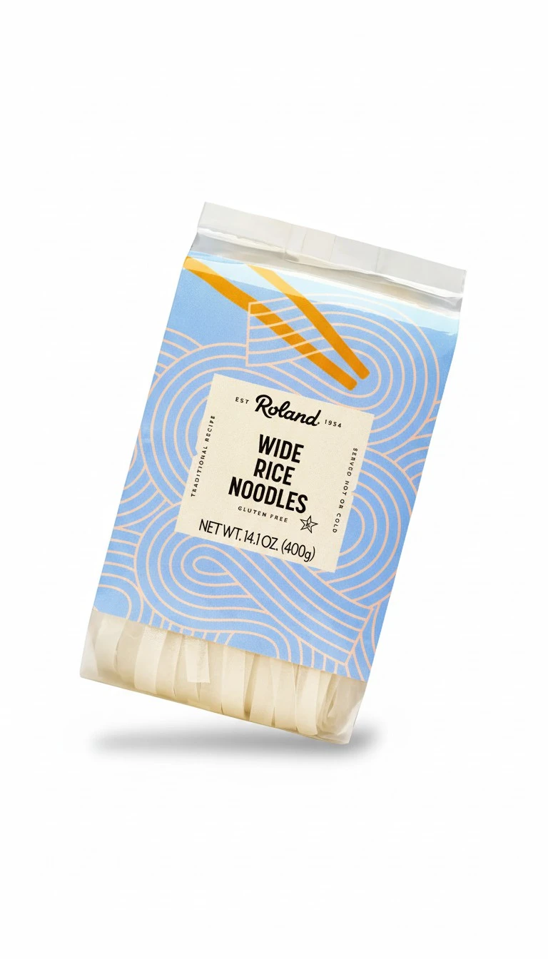 Roland Foods Wide Rice Noodles, 14.1 Ounce Bag, Pack of 1