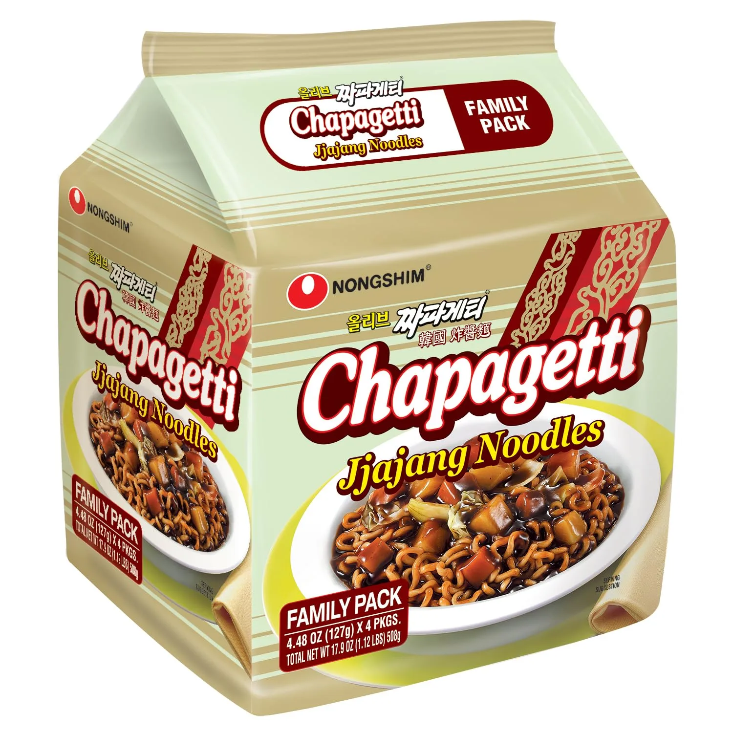 Nongshim Ramen Noodles, Gourmet Instant Ramen, Premium Microwavable Noodle Soup, Chapagetti, 4.5 Ounce (Pack of 4)