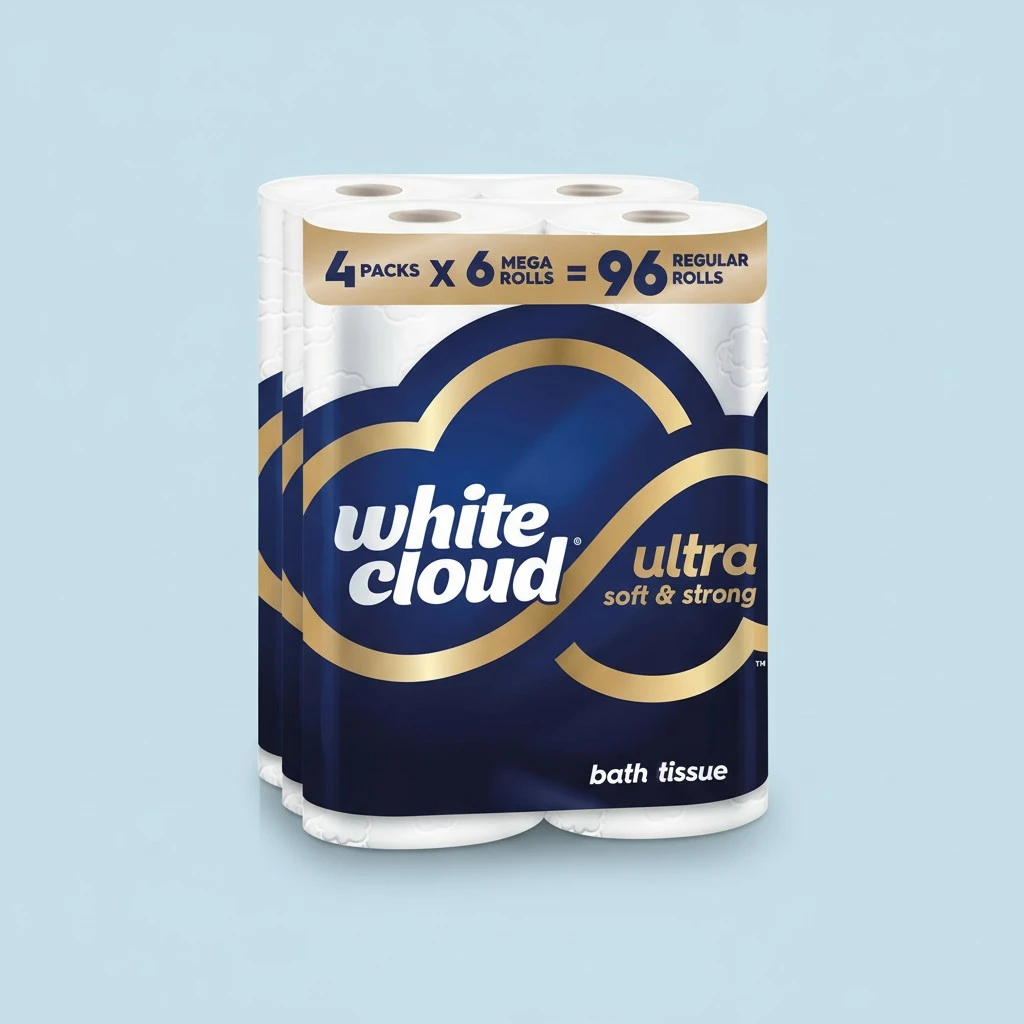 White Cloud Ultra Soft & Strong Toilet Paper, 4 packs of 6 Mega Rolls = 96 Regular Rolls