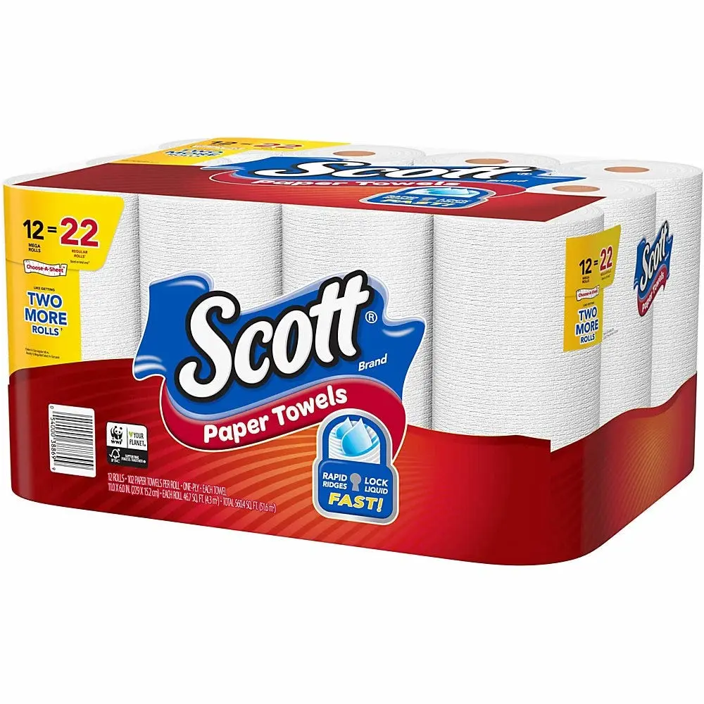 Scott Paper Towels, Choose-A-Sheet - 12 Mega Rolls = 22 Regular Rolls (102 Sheets Per Roll)
