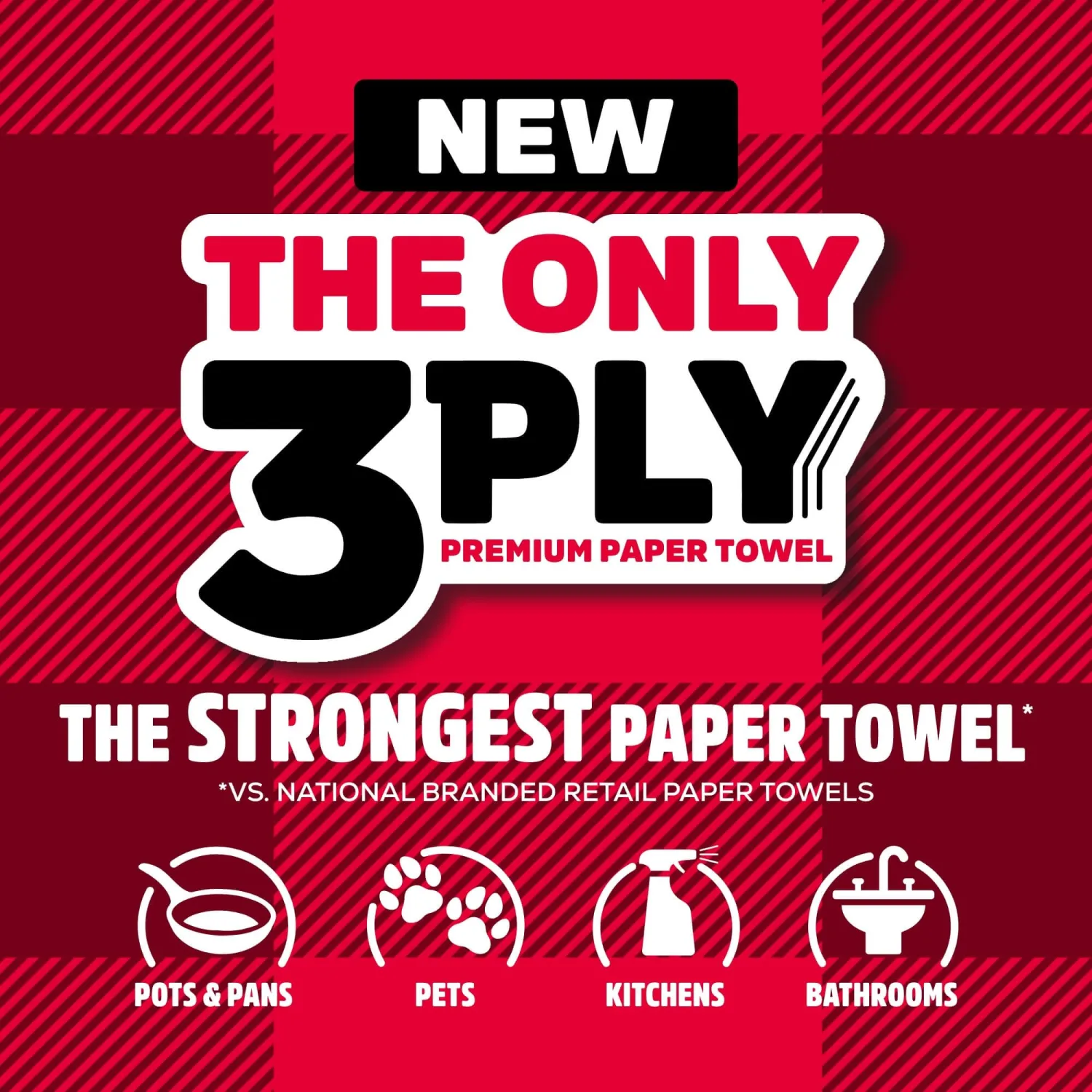 Brawny Tear-A-Square 3-Ply Paper Towels, 1 Mega Roll = 2 Regular Rolls, Strong, Absorbent, and Durable with 3 Sheet Sizes (Quarter, Half, Full)