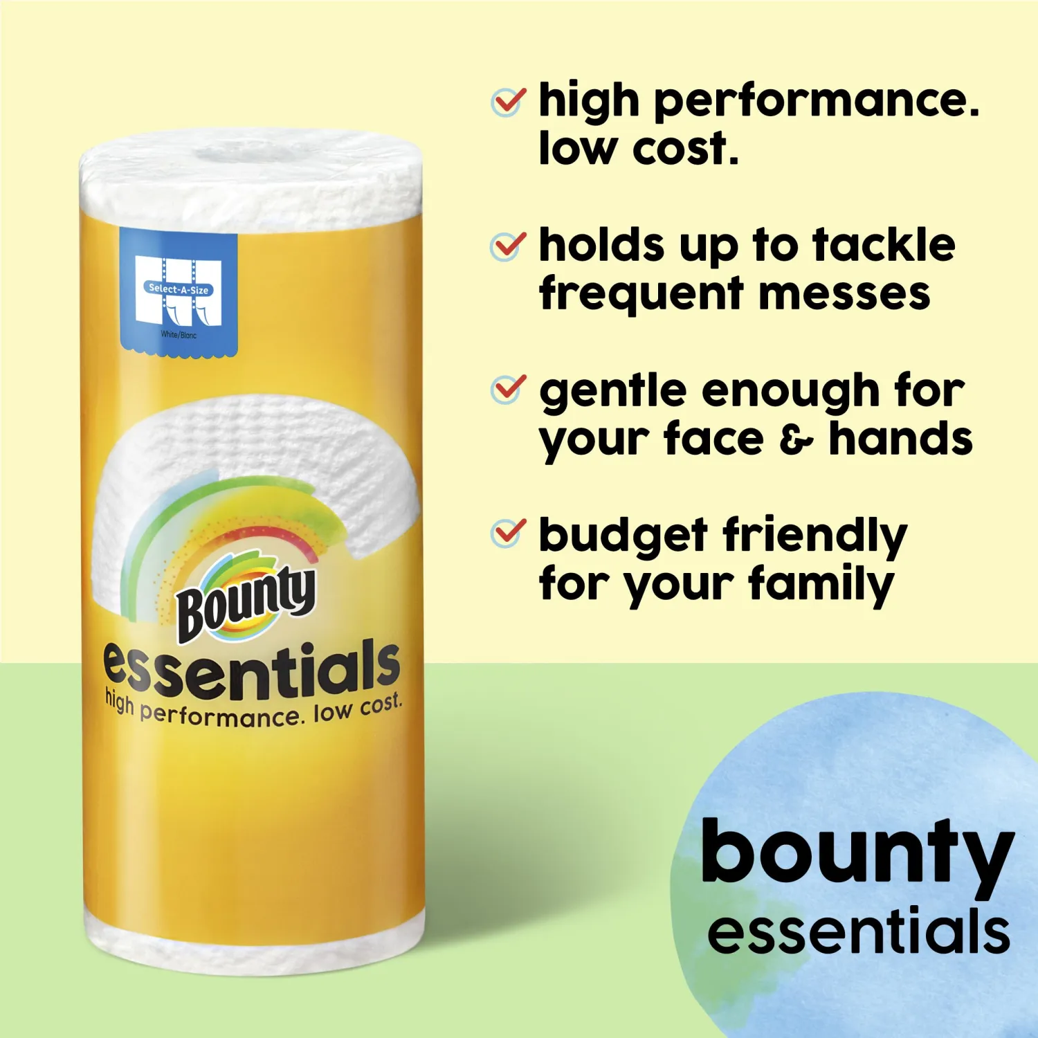 Bounty Essentials Select-A-Size Paper Towels, 12 Double Rolls, White, 108 Sheets Per Roll